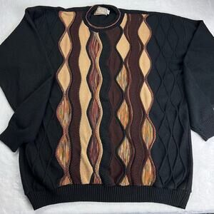 Protege Vintage Men’s Cosby Hip-Hop pullover Sweater wavy Size XLT Black Tan
